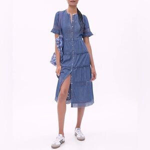 Love Shack Fancy x GAP • Tiered Chambray Midi Dress